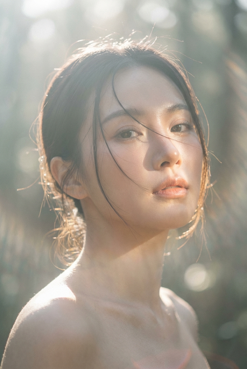 Apply an ethereal lighting filter to the uploaded photo while fully preserving every original detail of the photo unchanged except for lighting, glow, and color mood. Add diffused sunbeams striking…