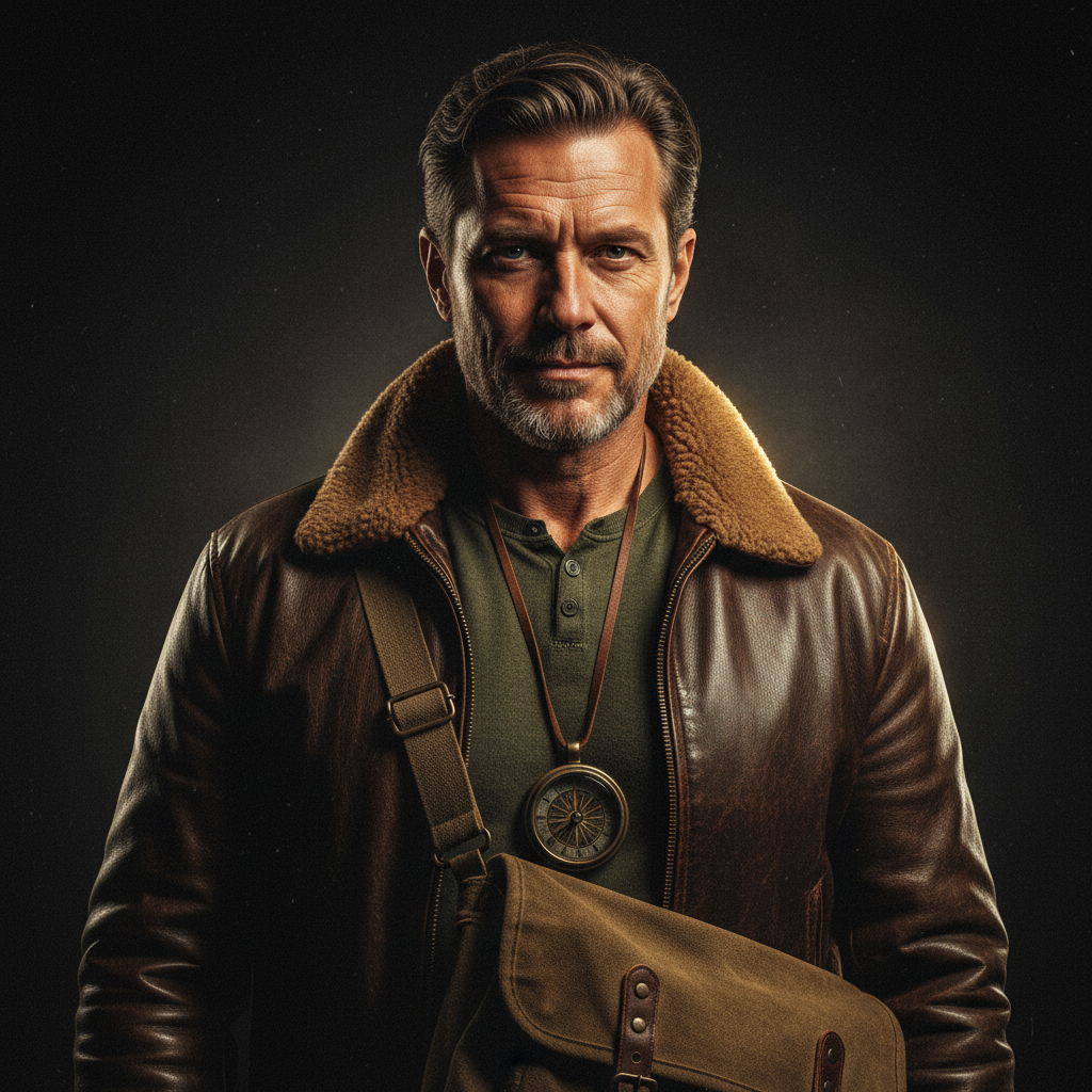 Cinematic portrait of a confident explorer, sharp focus, dramatic studio lighting, volumetric rim light, 85mm lens, high contrast, rich textures, ultra-detailed skin, subtle grain, award-winning…