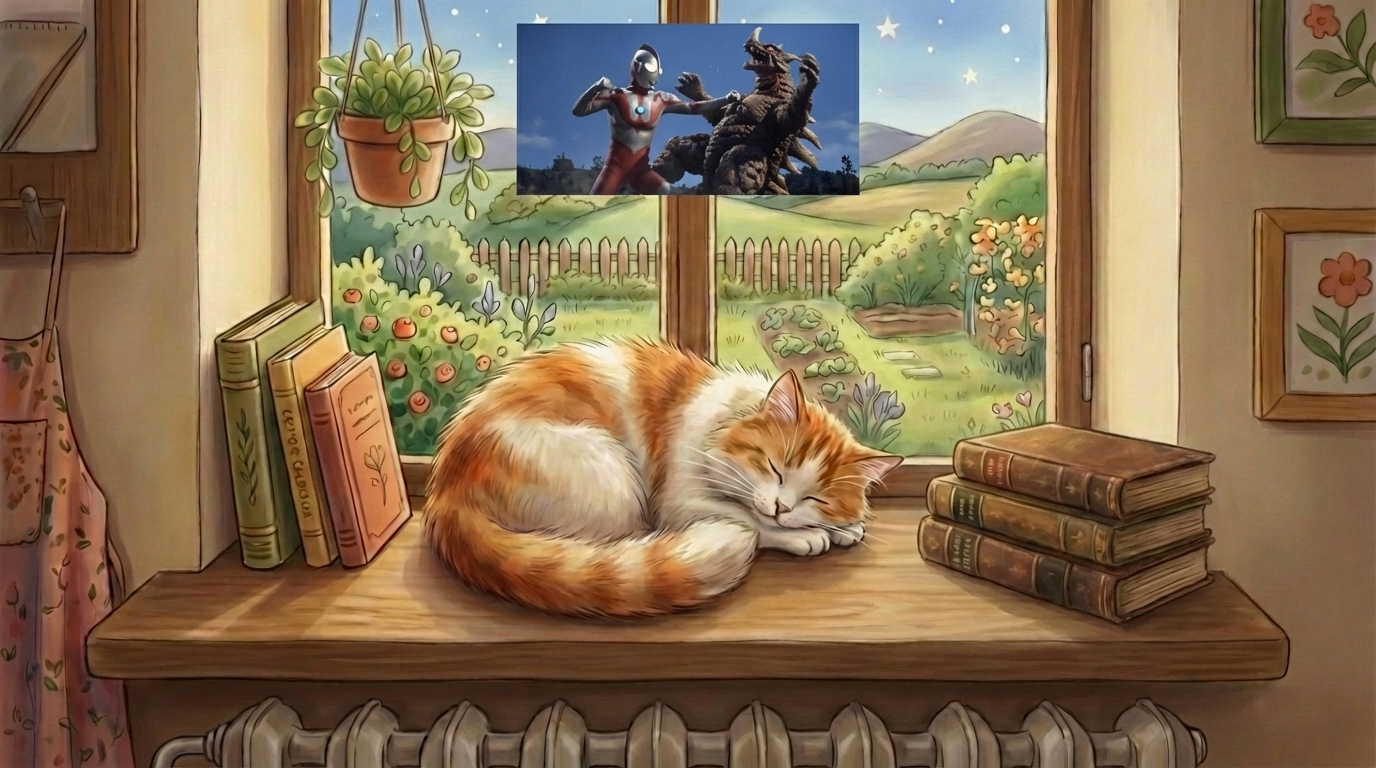 ultraman beating beast here