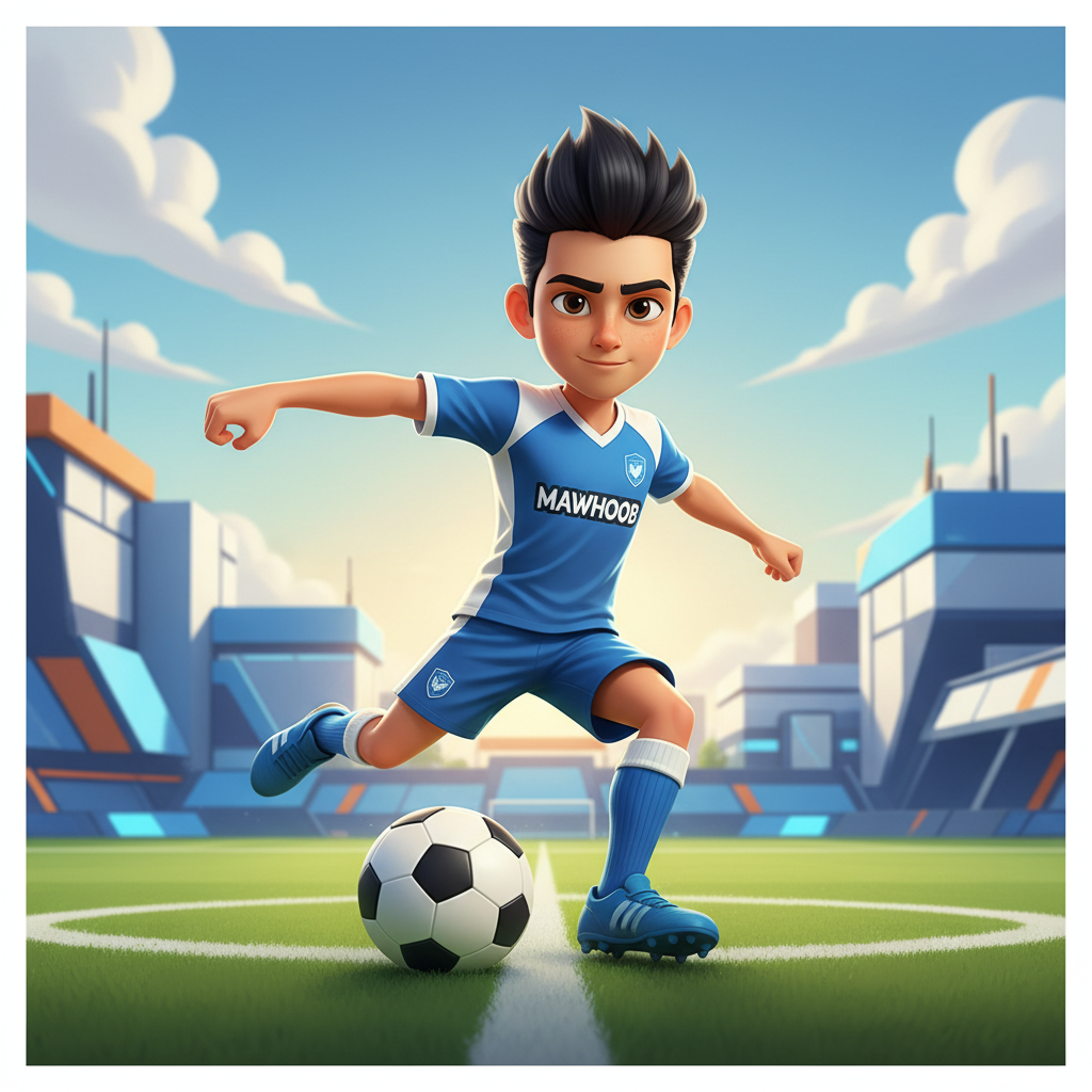i need image for my pfp image in my academy profile i am footballer and have 15 years and need this image to be like cartoon victor not real people .. the academy name is mawhoob i need the player to take full image it will for player not for academy