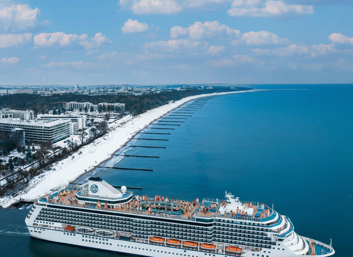 dodaj statek wycieczkowy z ludzmi na nim cieszącymi się wakacjami na tafli wody