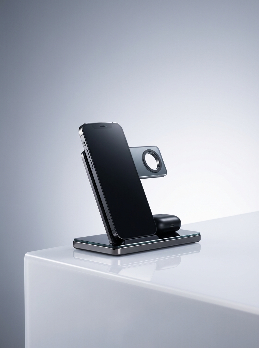 Premium product photography of a modern gadget, soft studio lighting, on a seamless gradient backdrop, reflective acrylic surface, crisp focus, minimal shadows, high gloss highlights, commercial…