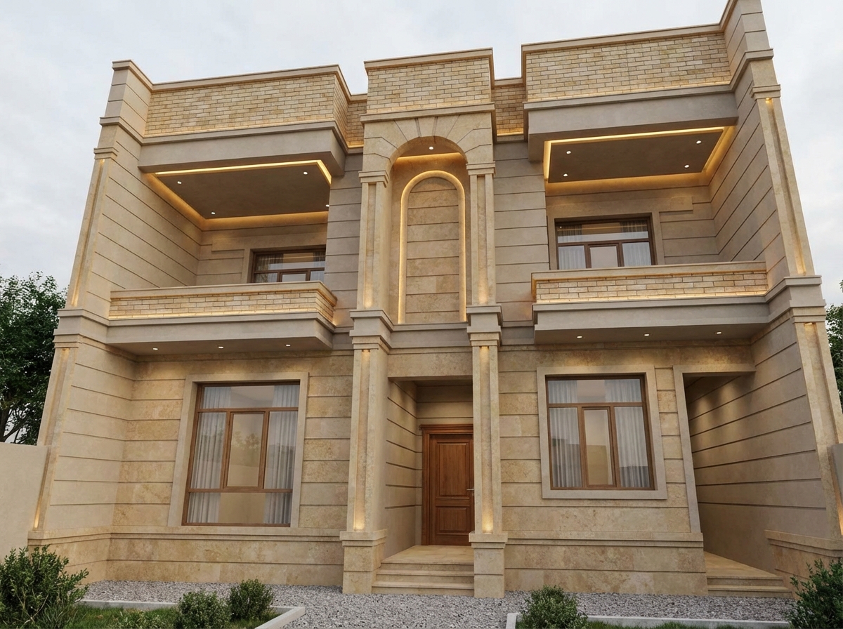 Ultra-realistic architectural exterior render using the provided reference image. This is a single fixed architectural scene. The building must remain EXACTLY the same as the reference image, with…