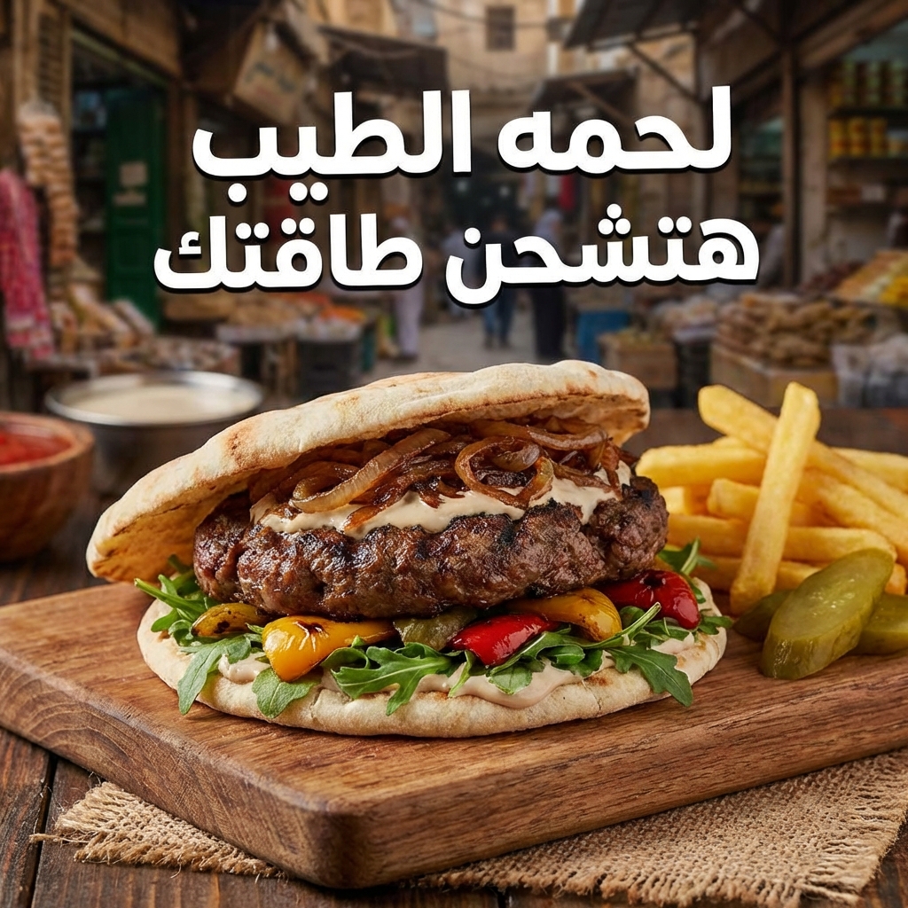 غير قطعه البرجر وحط مكانها قطعه لحمه بلدي غير الكلام ده واكتب لحمه الطيب هتشحن طاقتك